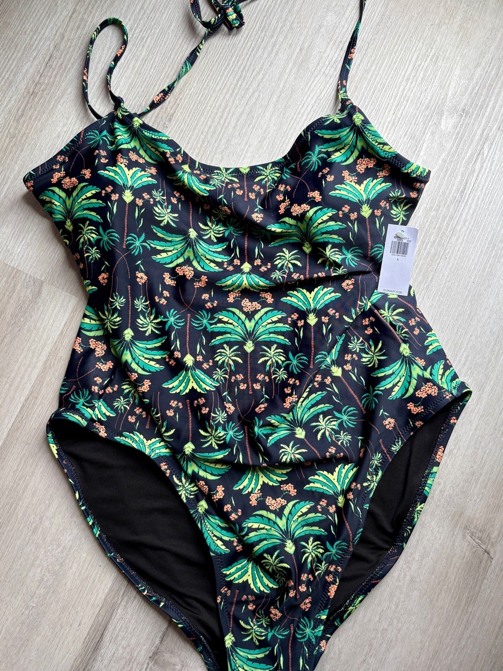 NWT Old Navy Tropical Palm One-Piece Swimsuit - Black & Green